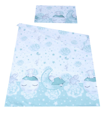 Obliečky do postieľky 135/100 cm - Slon na Mesiaci / šalvia