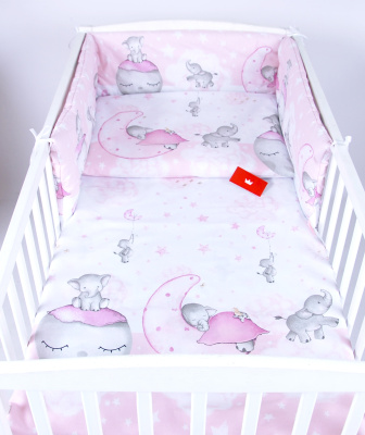 Súprava do postielky 135/100 cm  3 diely - Slon na Mesiaci / ružová