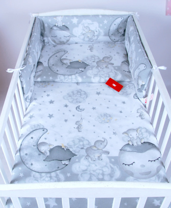 Súprava do postielky 3 diely - Slon na Mesiaci / sivá