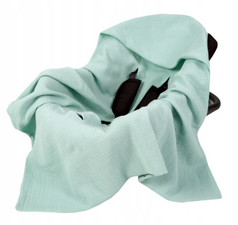 Mušelínová deka s kapucňou do autosedačky 90x90 cm - šalvia