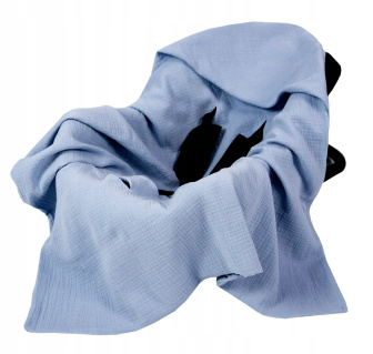 Mušelínová deka s kapucňou do autosedačky 90x90 cm - modrá