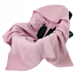 Mušelínová deka s kapucňou do autosedačky 90x90 cm - ružová