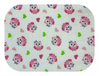 Plienka bambusová 60x60 cm sova růžová