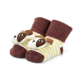 Dojčenské ponožky s hrkálkou 6-12 mesiacov pejsek - hnedá - ABS