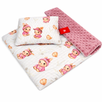 Vankúšik + deka do kočíka minky - zajačik/ ružová