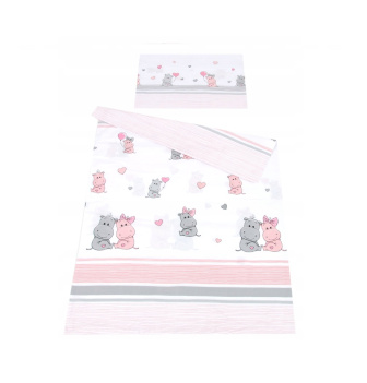 Detské obliečky do postieľky 100/135 cm - hrošiaci ružoví