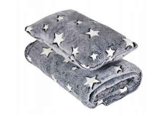 Deka + vankúšik L - sivá / hviezdy