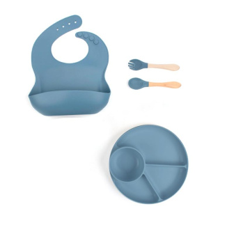 Silikónová jedálenská súprava pre deti 4 ks - tmavo modrá