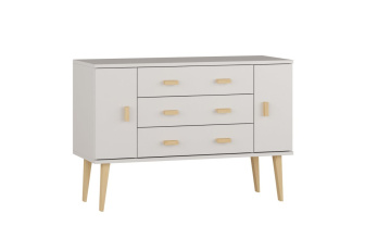 Komoda z masívu borovice Nord K3/3S 135/75/42 cm / biela