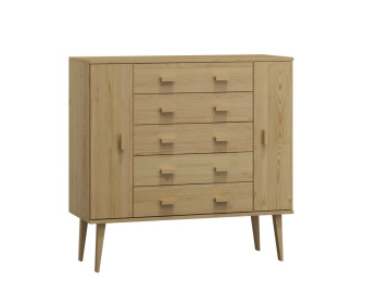 Komoda z masívu borovice Nord K3/5S 117/109/42 cm / prírodná