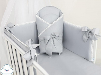 Postieľka s kompletnou výbavou koronka šedá