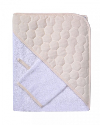 Dětská osuška s kapucí Velvet 100x100 cm + žínka bílo-béžová