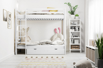 Poschodová posteľ Olivia biela 90/200 cm + šuplík + rošty ZADARMO