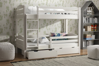 Patrová posteľ Petr BIS z masívu smrk 90x200 cm - BIELA + rošty a zásuvky ZADARMO