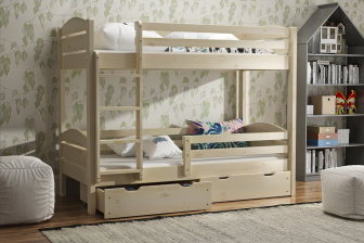 Patrová posteľ Petr BIS z masívu smrk 80x200 cm - PRÍRODNÁ  + rošty a zásuvky ZADARMO