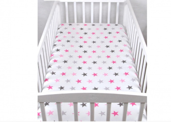 Plachta bavlnená s gumka 120/60 cm - ružové hviezdy