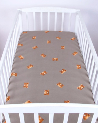 Plachta bavlnené s gumkou 120/60 cm - medvedíci kuk hnedí