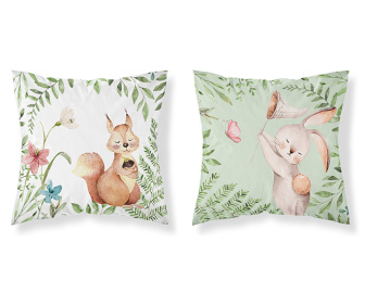 Detské obliečky na vankúš 40x40 cm - Veverička a zajačik / zelená