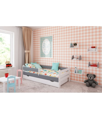 Posteľ  Ronda 160/80 cm - biela/ sivá + matrace + šuplík