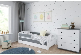 Posteľ  Kvido 180/80 cm - biela/ šedá + matrace + šuplík