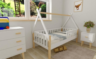 Posteľ z masívu Pavlík 80/180 + rošt ZADARMO - biela + prírodná