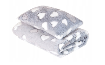 Deka + vankúšik XL - sivá / srdce