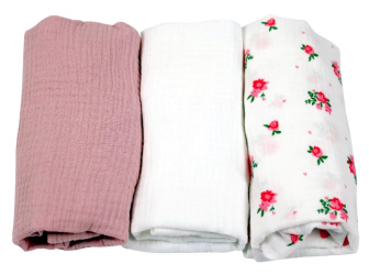 Mušelínové prestieradlo do kočíka / súprava 3 ks - kvety