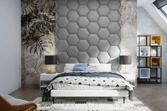 Čalúnený nástenný panel plot Hexagon 50 x 43,5 x 5 cm šedá