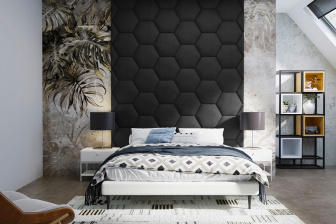 Čalúnený nástenný panel plot Hexagon 50 x 43,5 x 5 cm čierná