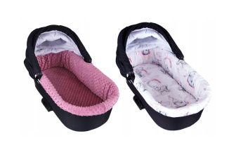 Obojstranné polstrovanie do korbičky + matrac - Slon ružová