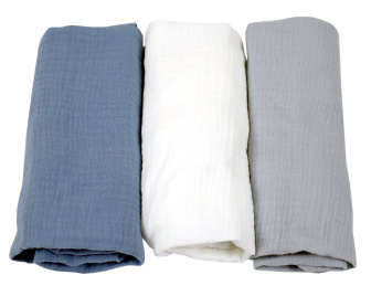 Mušelínové prestieradlo do kočíka / súprava 3 ks - modrá